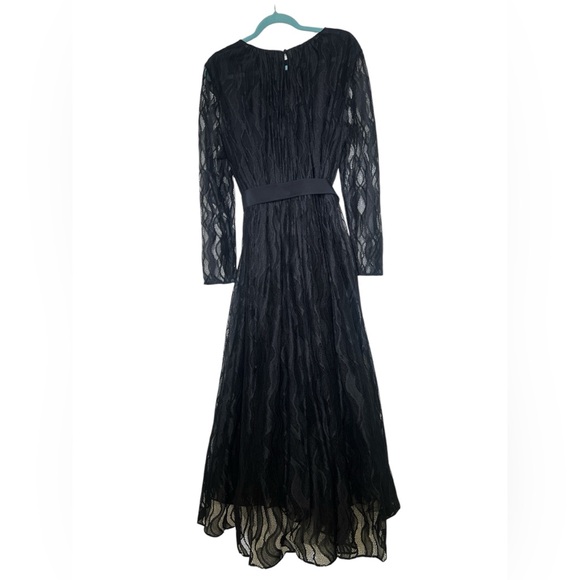 Lafayette 148 New York Hayden Wave Lace Black Long Sleeve Midi Dress Size 14 - Picture 5 of 10